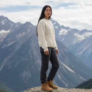 Vtg Hand Knit Cream Cable Fisherman Pullover Ladies Sweater Med